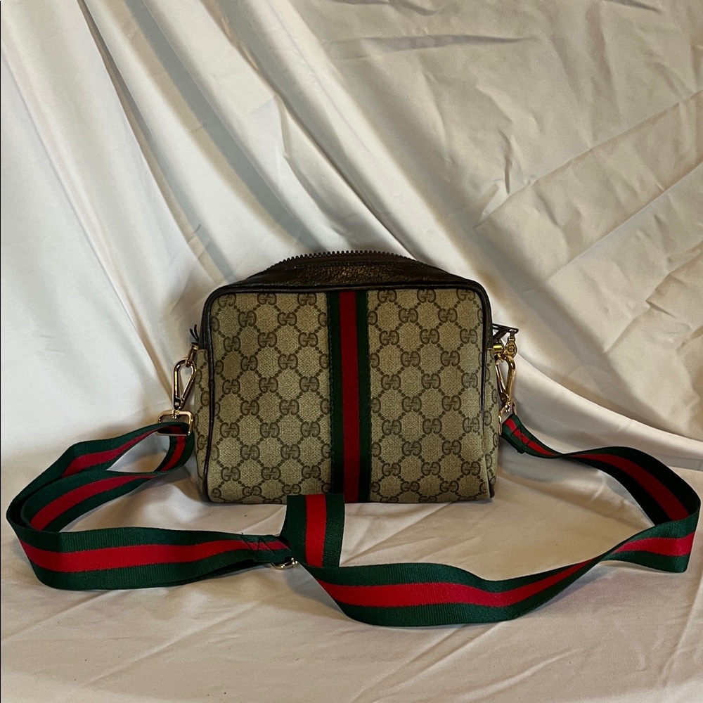 Gucci Monogram Beige Bag with Red and Green Strap